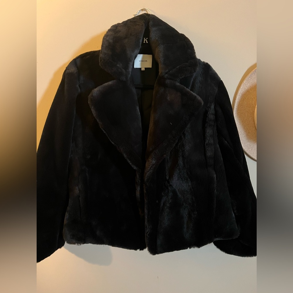 VINCE Faux Fur Cropped Jacket